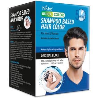 Nisha Quick Color Shampoo Based Hair Color For Men & Women Natural Looking Hair , Original Black 20ML Each Sachet (10 Sachet in 1 Box) - Hair Oils, Care, and Styling | Buy online on ZillyBuy