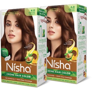 Nisha Superior Quality with Rich, Bright, Long Lasting Shine Hair Color NO AMMONIA Cream FORMULA NATURAL BROWN (Pack of 2) , Natural Brown - Hair Oils, Care, and Styling | Buy online on ZillyBuy