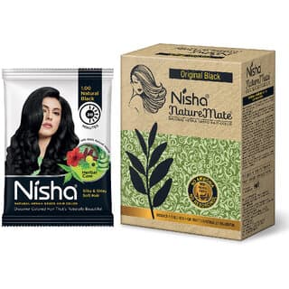 Nisha Natural Henna Based Hair Color Conditioning Herbal Care silky & Shiny Soft 10gm Each Pack of 10 with Naturemate 60gm (160 g) - Hair Oils, Care, and Styling | Buy online on ZillyBuy