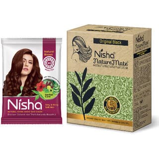 Nisha Natural Henna Based Hair Color Conditioning Herbal Care silky & Shiny Soft 15gm Each Pack of 10 (Brown) with Naturemate 60gm (210 g) - Hair Oils, Care, and Styling | Buy online on ZillyBuy