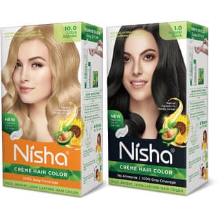 Nisha Cream Hair Color Rich Bright Long Lasting Hair Colouring For Ultra Soft Deep Shine Grey Coverage Conditioning With Natural Herbs , Ultra Blonde & Natural Black - Hair Oils, Care, and Styling | Buy online on ZillyBuy