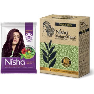Nisha Natural Henna Based Hair Color Conditioning Herbal Care silky & Shiny Soft 15gm Each Pack of 10 (Burgundy) with Naturemate 60gm (210 g) - Hair Oils, Care, and Styling | Buy online on ZillyBuy