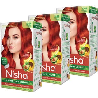 Nisha cream permanent hair color superior quality no ammonia cream formula permanent Fashion Highlights and rich bright long-lasting colour Copper Red (pack of 3) , COPPER RED 5.64 - Hair Oils, Care, and Styling | Buy online on ZillyBuy
