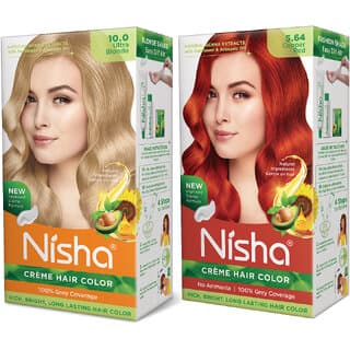 Nisha Cream Hair Color Rich Bright Long Lasting Hair Colouring For Ultra Soft Deep Shine Grey Coverage Conditioning With Natural Herbs , Ultra Blonde & Copper Red - Hair Oils, Care, and Styling | Buy online on ZillyBuy