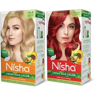 Nisha Cream Hair Color Rich Bright Long Lasting Hair Colouring For Ultra Soft Deep Shine Grey Coverage Conditioning With Natural Herbs , Ultra Blonde & Flame Red - Hair Oils, Care, and Styling | Buy online on ZillyBuy