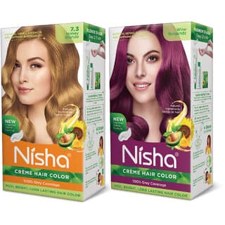 Nisha Cream Hair Color Rich Bright Long Lasting Hair Colouring For Ultra Soft Deep Shine Grey Coverage Conditioning With Natural Herbs , Honey Blonde & Wine Burgundy - Hair Oils, Care, and Styling | Buy online on ZillyBuy