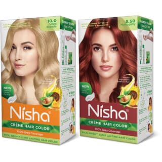 Nisha Cream Hair Color Rich Bright Long Lasting Hair Colouring For Ultra Soft Deep Shine Grey Coverage Conditioning With Natural Herbs , Ultra Blonde & Mahogany - Hair Oils, Care, and Styling | Buy online on ZillyBuy