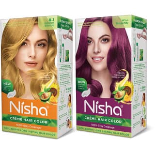 Nisha Cream Hair Color Rich Bright Long Lasting Hair Colouring For Ultra Soft Deep Shine Grey Coverage Conditioning With Natural Herbs , Golden Blonde & Wine Burgundy - Hair Oils, Care, and Styling | Buy online on ZillyBuy