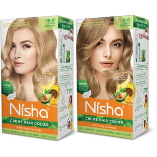 Nisha Cream Hair Color Rich Bright Long Lasting Hair Colouring For Ultra Soft Deep Shine Grey Coverage Conditioning With Natural Herbs , Ultra Blonde & Light Blonde - Hair Oils, Care, and Styling | Buy online on ZillyBuy