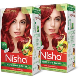 Nisha cream permanent hair color superior quality permanent Fashion Highlights and rich bright long-lasting colour Flame Red (pack of 2) , FLAME RED - Hair Oils, Care, and Styling | Buy online on ZillyBuy