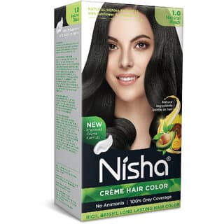 Nisha Creme Hair Color with Natural Henna Extract  Rich, Bright, Long-Lasting Natural Black Pack of 1 - Hair Oils, Care, and Styling | Buy online on ZillyBuy