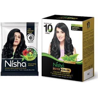 Nisha Quick Color Henna Based Hair 60gm with Natural Black Conditioning Herbal Care silky & Shiny Soft 10gm Each Pack (160 g) - Hair Oils, Care, and Styling | Buy online on ZillyBuy