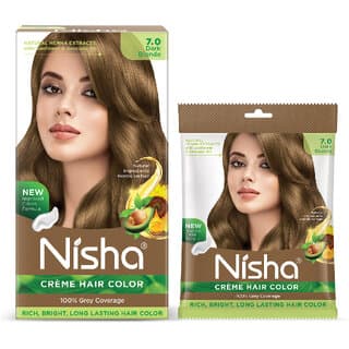 Nisha Cream Hair Color Rich Bright Long Lasting Hair Colouring For Ultra Soft Deep Shine Grey Coverage Conditioning With Natural Herbs , Dark Blonde