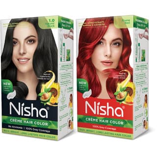 Nisha Creme Hair Color Combo Set Natural Black And Flame Red , Flame Red, black - Hair Oils, Care, and Styling | Buy online on ZillyBuy