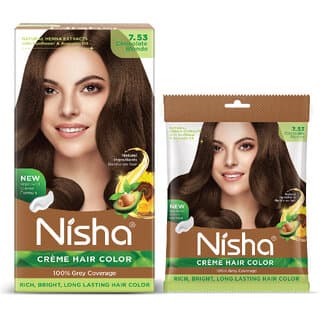 Nisha Cream Hair Color Rich Bright Long Lasting Hair Colouring For Ultra Soft Deep Shine Grey Coverage Conditioning With Natural Herbs , Chocolate Blonde - Hair Oils, Care, and Styling | Buy online on ZillyBuy