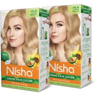 Nisha Cream Hair Color Rich Bright Long Lasting Hair Colouring For Ultra Soft Deep Shine 100% Grey Coverage Ultra Blonde (Pack of 2) , Ultra Blonde - Hair Oils, Care, and Styling | Buy online on ZillyBuy