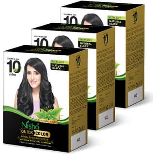 Nisha Quick Hair Color Henna Based Herbal Protection & No Ammonia 100% Grey Coverage Permanent Root Touch Up & Full Hair Color, Pack of 3 (Natural Black) (60) - Hair Oils, Care, and Styling | Buy online on ZillyBuy