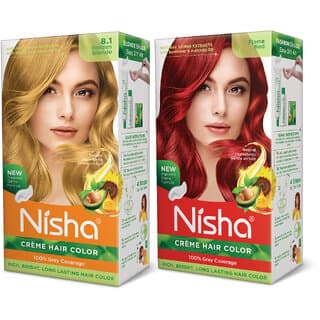 Nisha Pack Golden Blonde & Flame Red (60gm + 90ml + 18ml Conditioner) , 8.1 Golden Blonde + Flame Red - Shampoos and Conditioners | Buy online on ZillyBuy