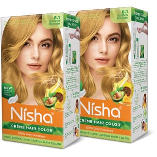 Nisha cream permanent hair color superior quality permanent Fashion Highlights and rich bright long-lasting colour Golden Blonde (pack of 2) , GOLDEN BLONDE 8.1 - Hair Oils, Care, and Styling | Buy online on ZillyBuy