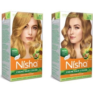 Nisha Pack Golden Blonde & Honey Blonde (60gm + 90ml + 18ml Conditioner) , 8.1 Golden Blonde + 7.3 Honey Blonde - Shampoos and Conditioners | Buy online on ZillyBuy
