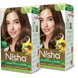 Nisha Creme Hair Colour 5 LIGHT BROWN , LIGHT BROWN 5 - Hair Oils, Care, and Styling | Buy online on ZillyBuy