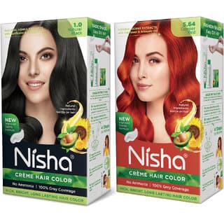 Nisha Creme Hair Color Combo Set Natural Black And 5.64 Copper Red (60gm + 60ml + 18ml Conditioner) , 5.64 Copper Red - Hair Oils, Care, and Styling | Buy online on ZillyBuy