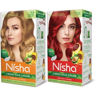 Nisha Pack Honey Blonde & Flame Red (60gm + 90ml + 18ml Conditioner) , 7.3 Honey Blonde + Flame Red - Shampoos and Conditioners | Buy online on ZillyBuy