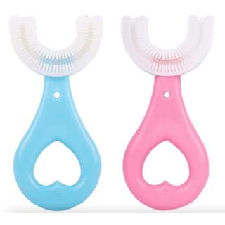 U Shaped Kids Toothbrush for Kids 3-5 Years Children U Shape Toothbrush Baby Brush Teeth Cleaner Silicone Tooth Brush Head 360 Degree Cleansing Infant Toothbrush (MULTICOLOR) (2 Pcs) - Oral Care | Buy online on ZillyBuy