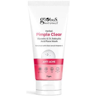 Globus Naturals Herbal Pimple Clear Glycolic & 1% Salicylic Acid Face Wash, Enriched With Orange & Almond, For Oily & Acne Prone Skin, 75 gm - Skin Care - Face Cleansers | Buy online on ZillyBuy