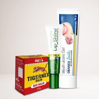 Combo Of 3 Indkus Nexa Tigernex Red Balm 10gm, Oranex Smile Gel 15gm and Green Apple Lip Balm 10gm - Makeup - Lips | Buy online on ZillyBuy