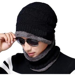 Eastern Club Men Women Winter Beanie Cap Scarf Set Warm Knit Hat Thick Fleece Lined Slouchy Cap Neck Warmer - Uncategorized | Buy online on ZillyBuy