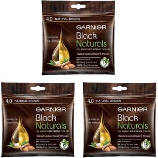 Garnier Black Naturals Cream Natural Brown 4.0 Hair Color - 20ml+20g (Pack Of 3) - Hair Oils, Care, and Styling | Buy online on ZillyBuy