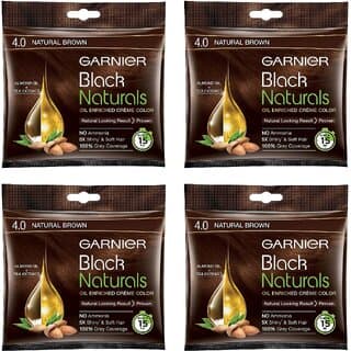 Garnier Black Naturals Cream Natural Brown 4.0 Hair Color - 20ml+20g (Pack Of 4) - Hair Oils, Care, and Styling | Buy online on ZillyBuy