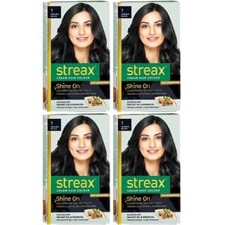 Streax Natural Black 1 Cream Hair Colour - 25g+25ml (Pack Of 4) - Hair Oils, Care, and Styling | Buy online on ZillyBuy