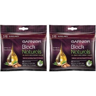Garnier Black Naturals Burgundy 3.16 Crme Riche Hair Color - 20ml+20g (Pack Of 2) - Hair Oils, Care, and Styling | Buy online on ZillyBuy