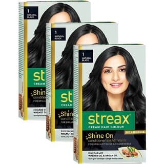 Streax Natural Black Hair Colour - Pack Of 3 (25g+25ml) - Hair Oils, Care, and Styling | Buy online on ZillyBuy