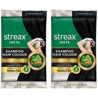Streax Natural Black 1 Shampoo Hair Colour - 7.5g+7.5ml (Pack Of 2) - Hair Oils, Care, and Styling | Buy online on ZillyBuy