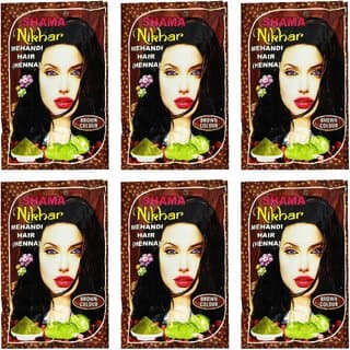 Shama Nikhar Henna Mehandi Brown Hair Colour - 45g (Pack Of 6) - Hair Oils, Care, and Styling | Buy online on ZillyBuy