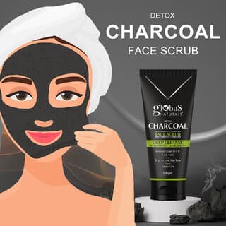 Globus Naturals Detox Charcoal Face Scrub For Exfoliation AntiAcne Blackhead Removal 100 gm - Skin Care - Face Cleansers | Buy online on ZillyBuy