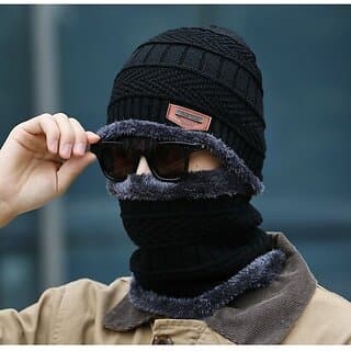 Fashlook Unisex Woolen Winter Beanie Cap with Scarf (Black) - Uncategorized | Buy online on ZillyBuy