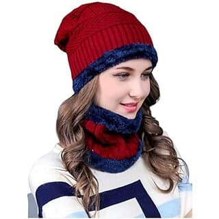 Fashlook Woolen Maroon Winter Cap | Casual Beanie for Men & Women - Uncategorized | Buy online on ZillyBuy