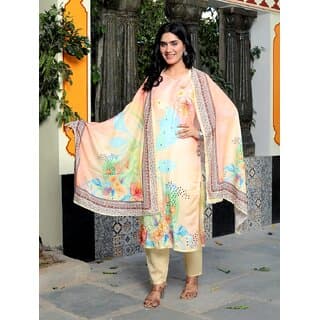 KurtaKraze Women's Maslin Silk Kurta Pant And Dupatta Set