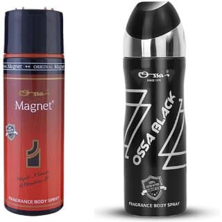 Ossa Black Body Spray 200ml And Magnet Body Spray 200ml Premium Deodorant Combo For Men And Women (Pack of 2) - Fragrance | Buy online on ZillyBuy