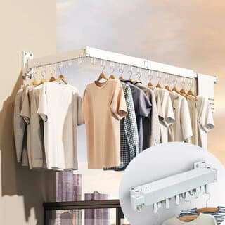 Sole Module Wall Mounted Foldable Clothes Drying Rack, 18 Hooks, White - Closet/Laundry/Shoe Organization | Buy online on ZillyBuy