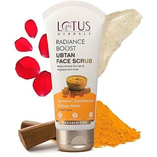 Lotus Herbals Radiance Boost Ubtan Face Scrub Turmeric, Sandalwood And Rose Water  Glowing Skin  100Gm - Skin Care - Face Cleansers | Buy online on ZillyBuy