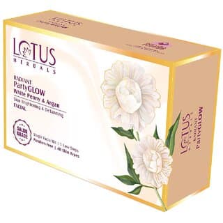 Lotus Herbals Radiant PartyGLOW White Peony  Argan Oil Detanning Facial Kit  5 Easy Steps  Pack of 1  57g - Skin Care - Face Cleansers | Buy online on ZillyBuy
