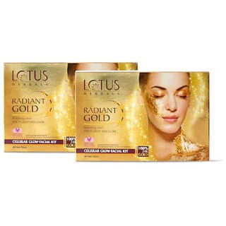 Lotus Herbals Radiant Gold Cellular Glow1 Facial Kit  With 24K Gold Leaves  For Skin Glow  37G ( Pack Of 2 ) - Skin Care - Face Cleansers | Buy online on ZillyBuy