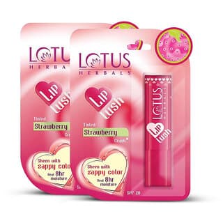 Lotus Herbals Lip Lush Tinted Lip Balm - Strawberry Crush  Spf 20  8H Moisturisation  4G ( Pack Of 2 ) - Makeup - Lips | Buy online on ZillyBuy