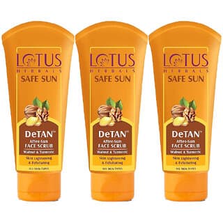 Lotus Herbals Safe Sun Detan AfterSun Face Scrub Walnut  Turmeric Exfoliates Removes Tan100G   (Pack Of 3) - Skin Care - Face Cleansers | Buy online on ZillyBuy