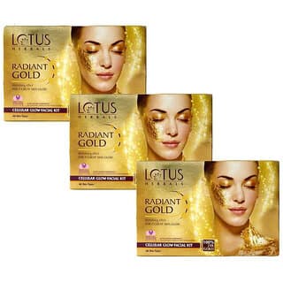 Lotus Herbals Radiant Gold Cellular Glow1 Facial Kit  With 24K Gold Leaves  For Skin Glow  37G   (Pack Of 3) - Skin Care - Face Cleansers | Buy online on ZillyBuy